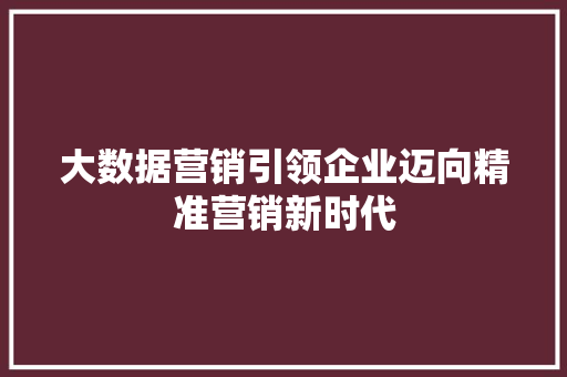 大数据营销引领企业迈向精准营销新时代