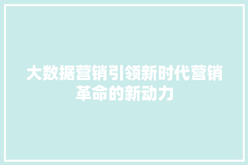 大数据营销引领新时代营销革命的新动力