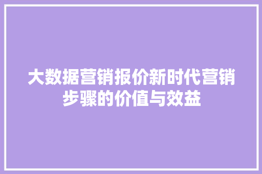 大数据营销报价新时代营销步骤的价值与效益