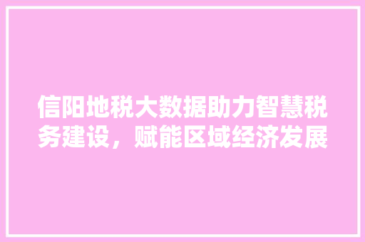 信阳地税大数据助力智慧税务建设，赋能区域经济发展