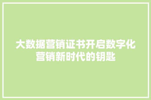 大数据营销证书开启数字化营销新时代的钥匙