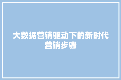 大数据营销驱动下的新时代营销步骤