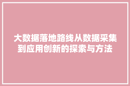 大数据落地路线从数据采集到应用创新的探索与方法  第1张