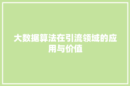 大数据算法在引流领域的应用与价值