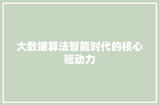 大数据算法智能时代的核心驱动力