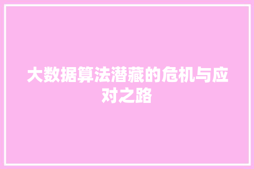 大数据算法潜藏的危机与应对之路