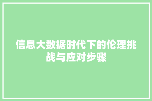 信息大数据时代下的伦理挑战与应对步骤  第1张