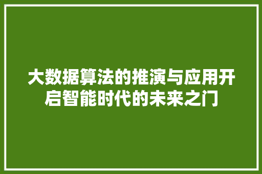 大数据算法的推演与应用开启智能时代的未来之门