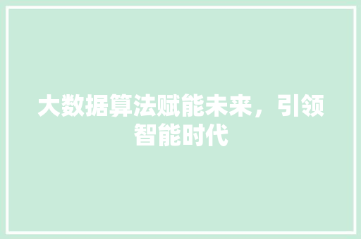大数据算法赋能未来，引领智能时代  第1张