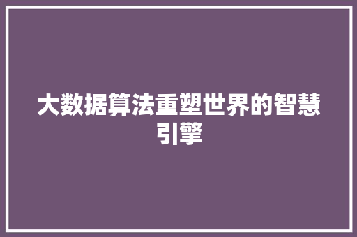 大数据算法重塑世界的智慧引擎  第1张