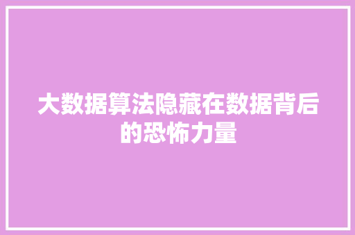 大数据算法隐藏在数据背后的恐怖力量  第1张
