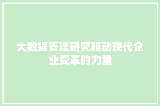 大数据管理研究驱动现代企业变革的力量  第1张