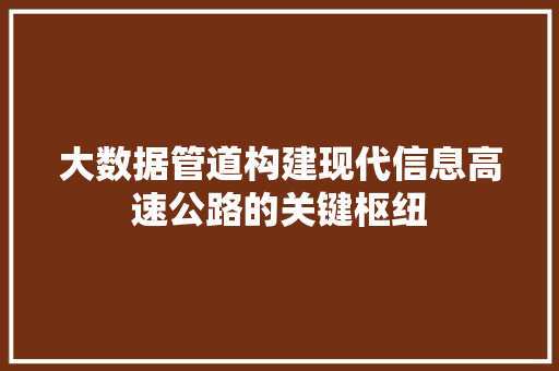大数据管道构建现代信息高速公路的关键枢纽