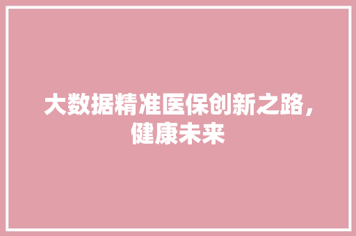 大数据精准医保创新之路，健康未来