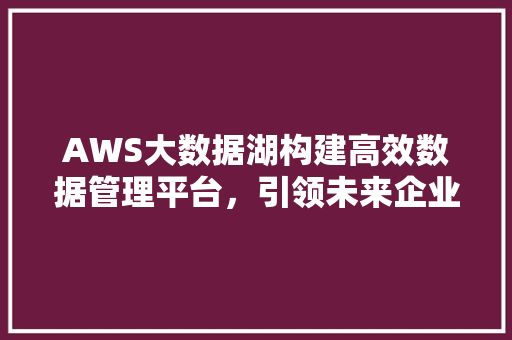 AWS大数据湖构建高效数据管理平台，引领未来企业数字化转型