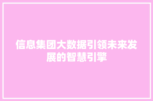 信息集团大数据引领未来发展的智慧引擎  第1张
