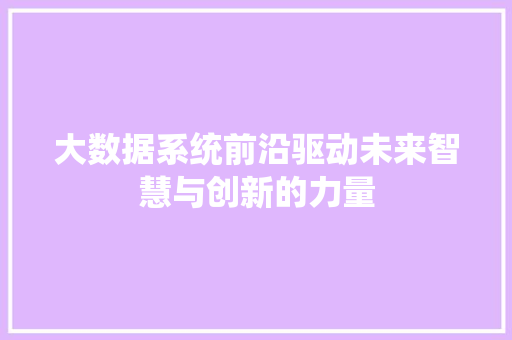 大数据系统前沿驱动未来智慧与创新的力量  第1张