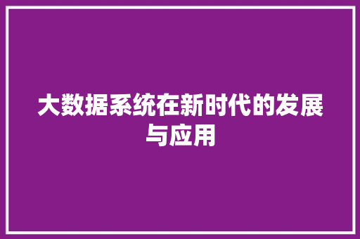 大数据系统在新时代的发展与应用  第1张