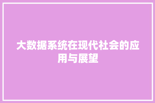 大数据系统在现代社会的应用与展望