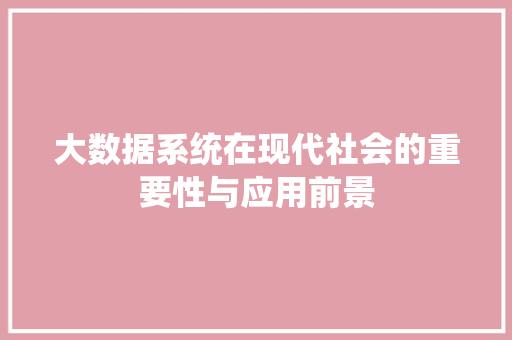 大数据系统在现代社会的重要性与应用前景  第1张