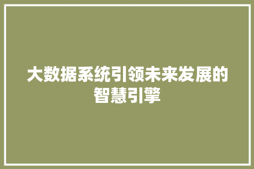 大数据系统引领未来发展的智慧引擎  第1张