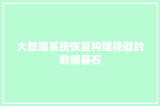 大数据系统恢复构建稳健的数据基石