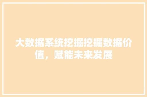 大数据系统挖掘挖掘数据价值，赋能未来发展