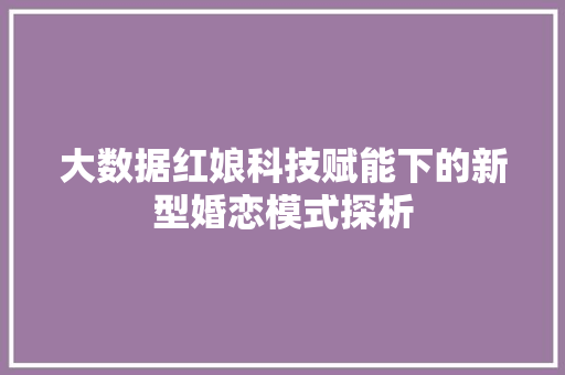 大数据红娘科技赋能下的新型婚恋模式探析  第1张