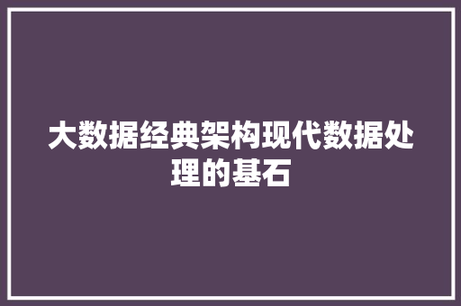 大数据经典架构现代数据处理的基石  第1张