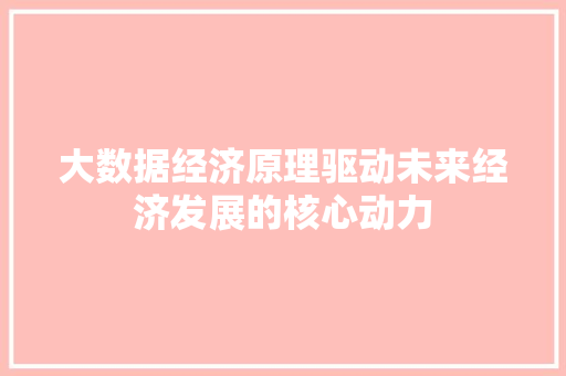 大数据经济原理驱动未来经济发展的核心动力
