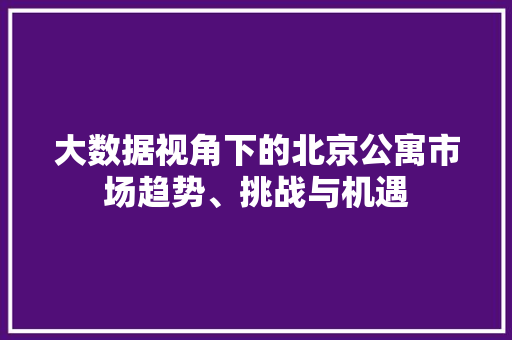 大数据视角下的北京公寓市场趋势、挑战与机遇