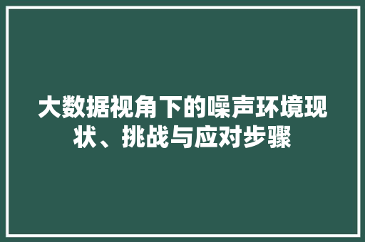 大数据视角下的噪声环境现状、挑战与应对步骤