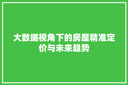 大数据视角下的房屋精准定价与未来趋势