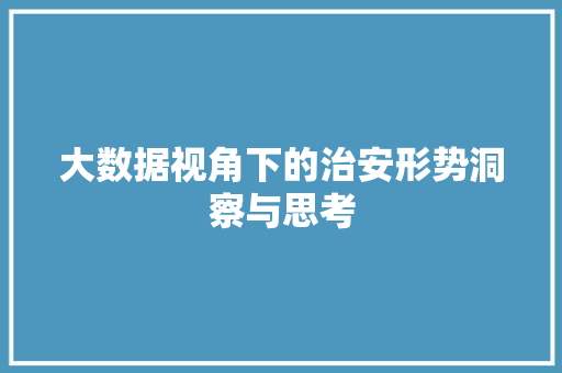 大数据视角下的治安形势洞察与思考