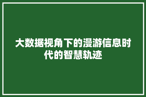 大数据视角下的漫游信息时代的智慧轨迹