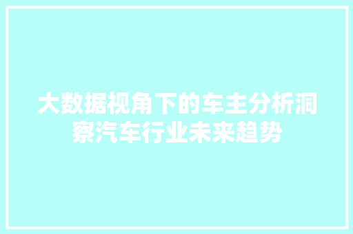 大数据视角下的车主分析洞察汽车行业未来趋势  第1张