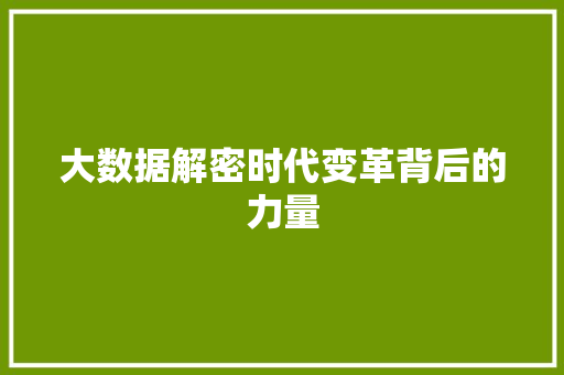 大数据解密时代变革背后的力量
