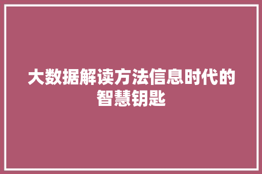 大数据解读方法信息时代的智慧钥匙  第1张