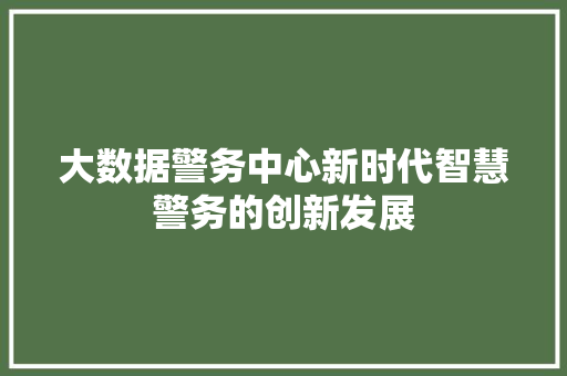 大数据警务中心新时代智慧警务的创新发展  第1张