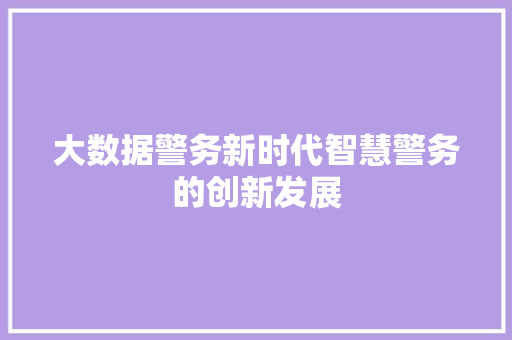 大数据警务新时代智慧警务的创新发展  第1张