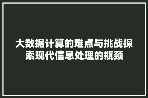 大数据计算的难点与挑战探索现代信息处理的瓶颈  第1张