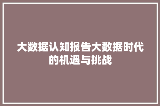 大数据认知报告大数据时代的机遇与挑战