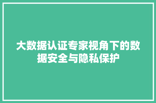 大数据认证专家视角下的数据安全与隐私保护