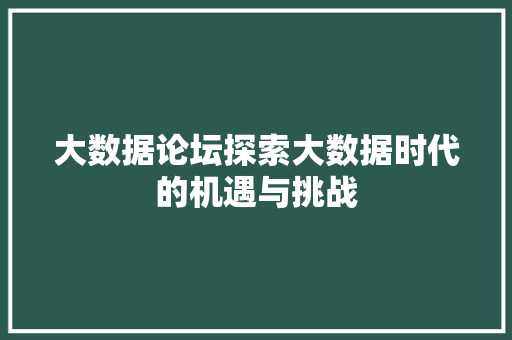 大数据论坛探索大数据时代的机遇与挑战  第1张
