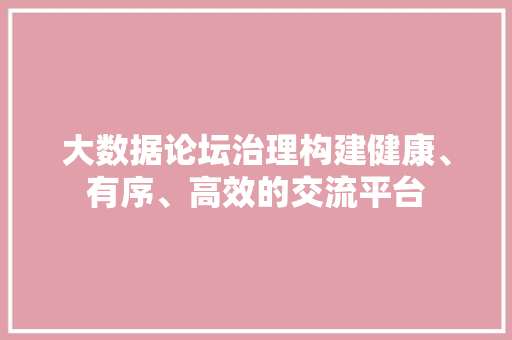 大数据论坛治理构建健康、有序、高效的交流平台