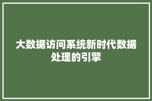 大数据访问系统新时代数据处理的引擎  第1张