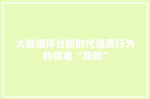 大数据评分新时代消费行为的精准“导航”