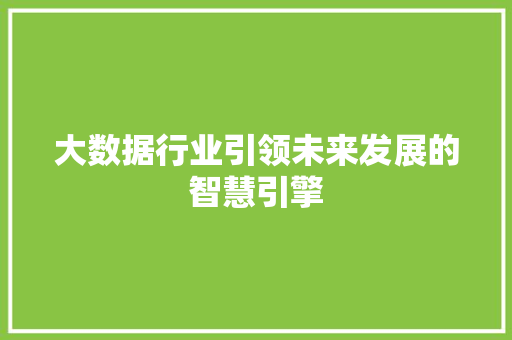 大数据行业引领未来发展的智慧引擎