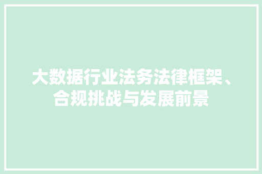 大数据行业法务法律框架、合规挑战与发展前景  第1张