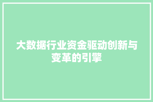大数据行业资金驱动创新与变革的引擎